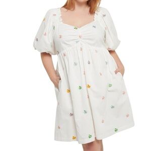 English Factory White Floral Embroidery Babydoll Dress – Plus Size 1X